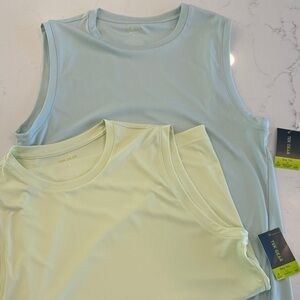 tek gear sleeveless active tanks in pale green and light light lime yellow